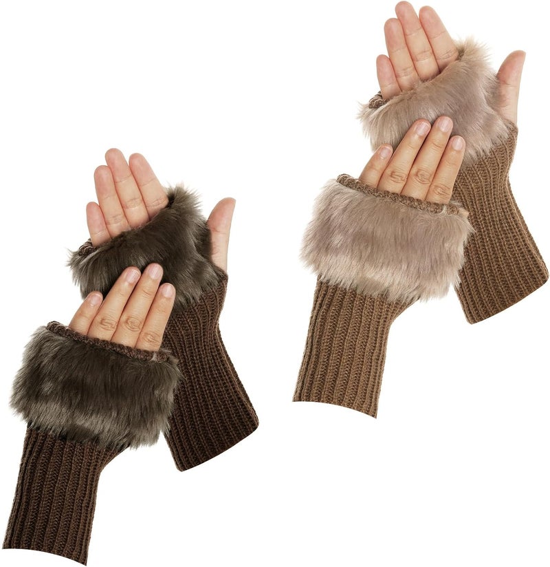 cnomg Winter Faux Fur Fingerless Gloves Faux Fur Half Finger Warmers Fingerless Gloves for Women Girls Working Writing - Image 1